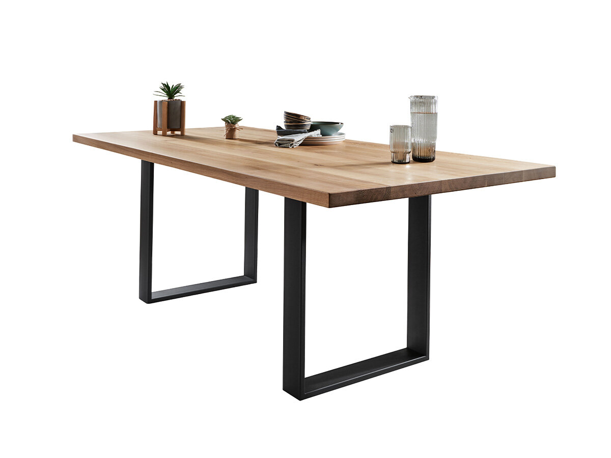 G+K Tisch 600, 180x100, Wildeiche massiv geölt, gerade Kante, Gestell U-Profil schwarz - Gallery 2 G+K Tisch 600, 180x100, Wildeiche massiv geölt, gerade Kante, Gestell U-Profil schwarz