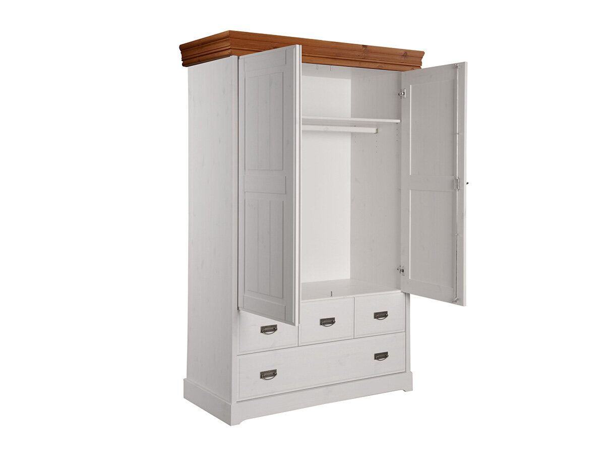G+K Wäscheschrank 0663 II Landhausstil, Kiefer massiv weiß gewachst, Absetzungen honig - Gallery 1 G+K Wäscheschrank 0663 II Landhausstil, Kiefer massiv weiß gewachst, Absetzungen honig
