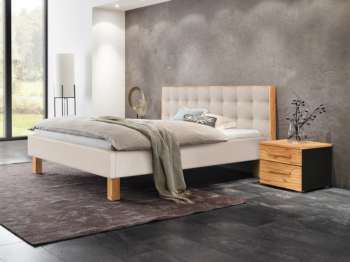 Hasena Pronto Polsterbett Noah Wildbuche natur, geölt (87)  Stoff Pepe beige (327) 160 x 200 cm 20 cm