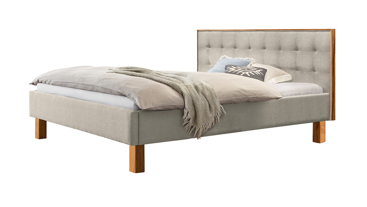 Hasena Pronto Polsterbett Noah Wildbuche natur, geölt (87)  Stoff Pepe beige (327) 160 x 200 cm 20 cm