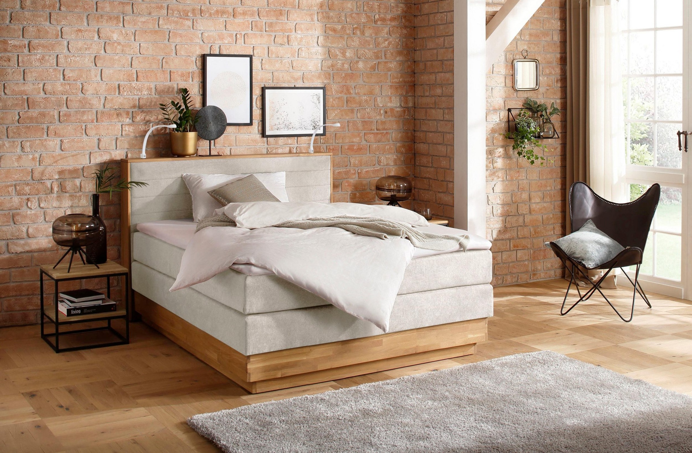 Home affaire Boxspringbett "Cavan" Eiche, inkl. Bettkasten & Topper, verschiedene Härtegrade (auch H4)