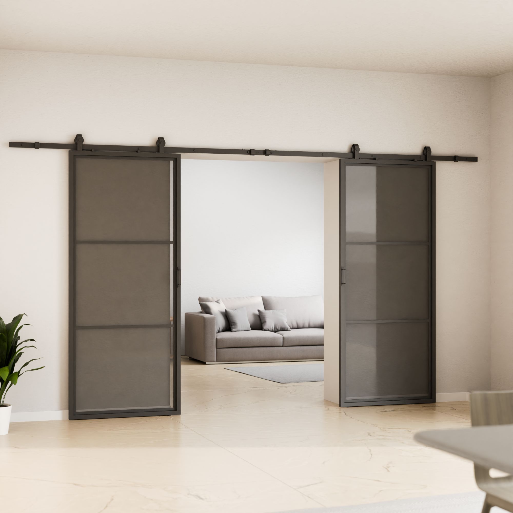 Glasschiebetür Loftstyle offene Laufschiene Klar 1800x2150mm