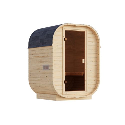 Karibu Fasssauna Solvik - 38 mm Aktionssauna 230 Volt Plug & Play 3,6 kW Plug&Play Ofen mit integrierter Steuerung