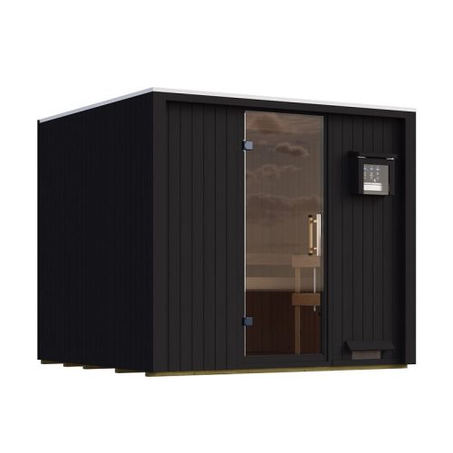 Karibu Design Saunahaus Uppsala Blackline - 68 mm Aktionssauna schwarz Ohne Terrasse 9 kW Ofen inkl. Steuergerät (finnisch)