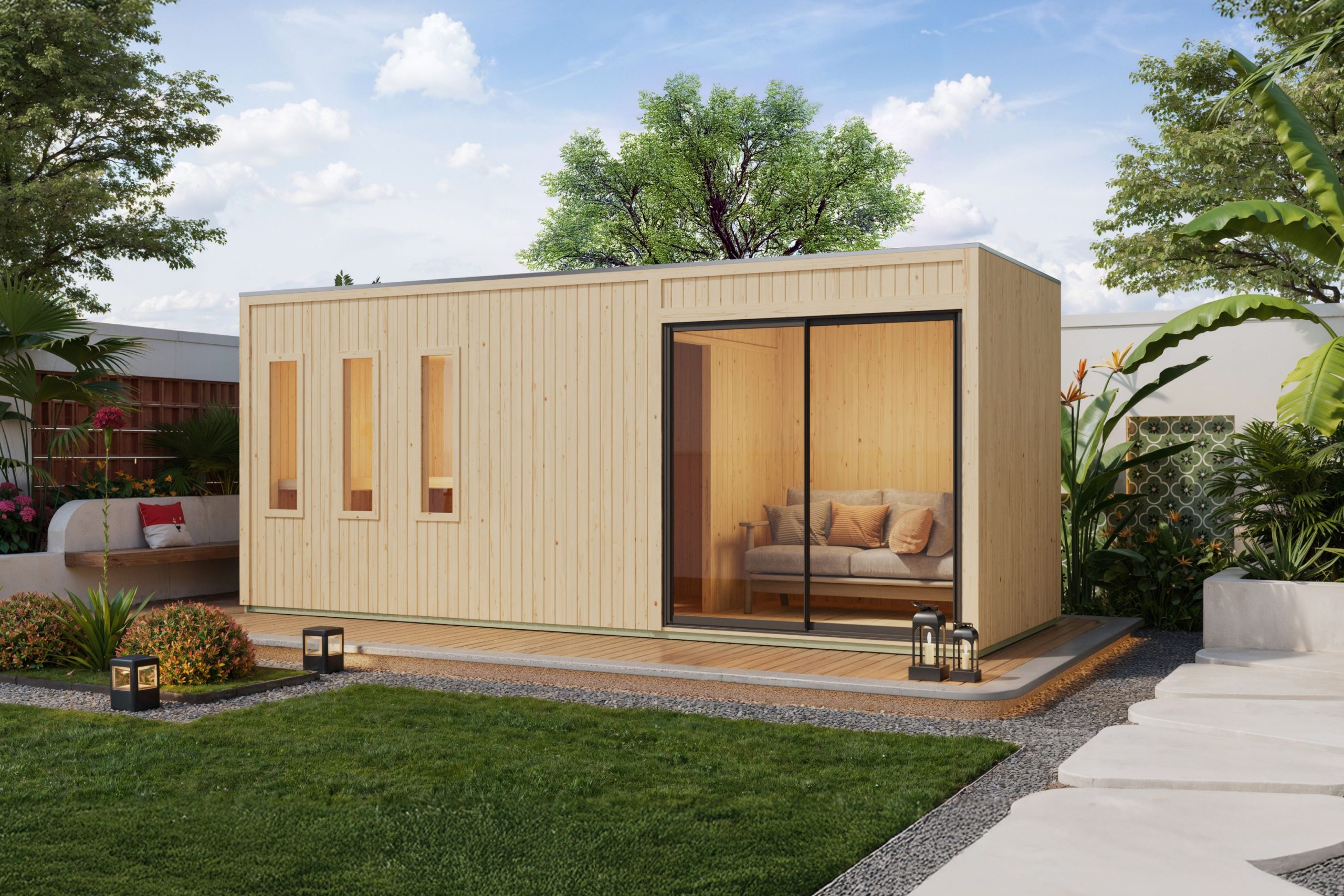 Karibu Design Saunahaus Monterey Blackline - 73 mm naturbelassen Ohne Terrasse Ohne Ofen