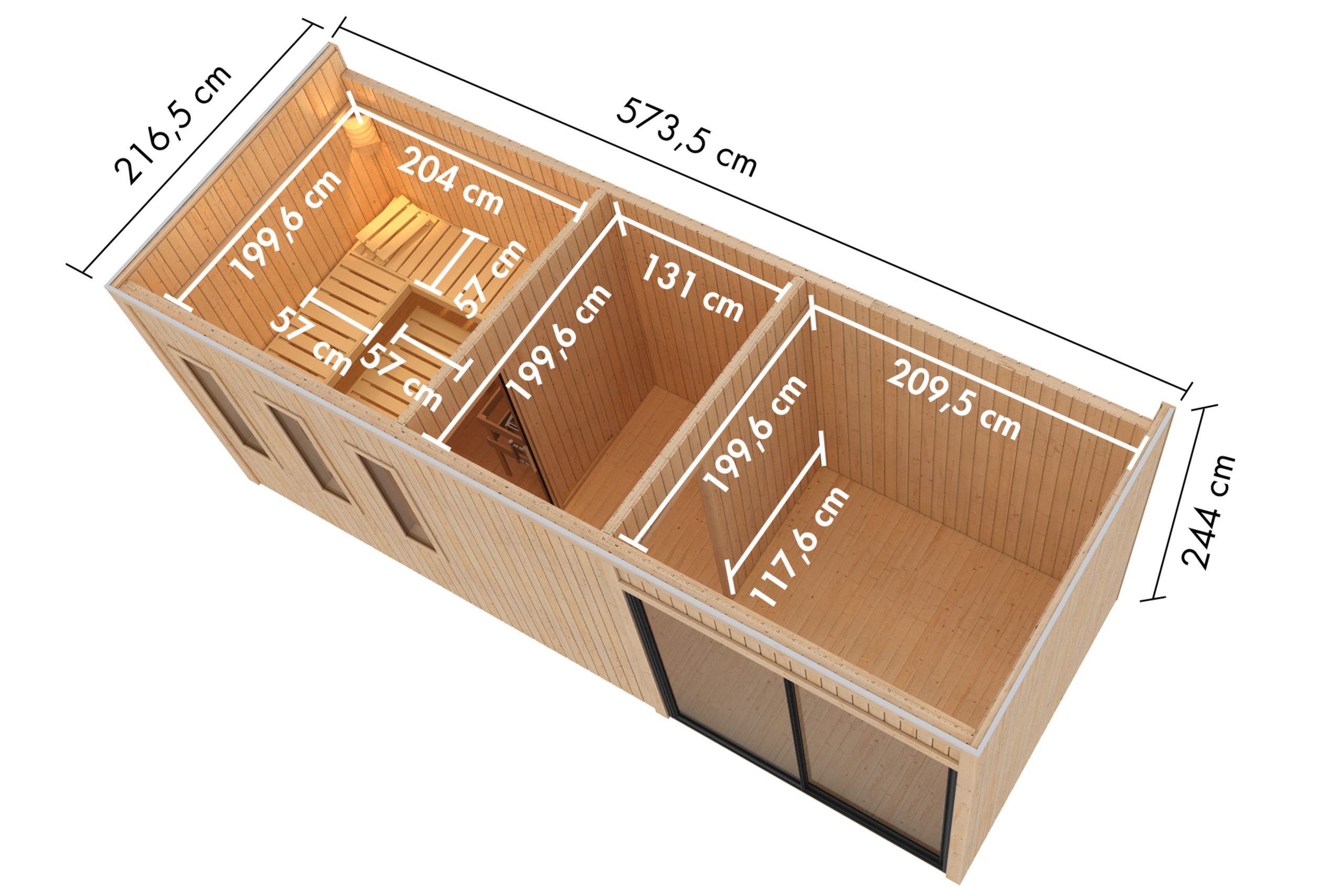 Karibu Design Saunahaus Monterey Blackline - 73 mm naturbelassen Ohne Terrasse Ohne Ofen