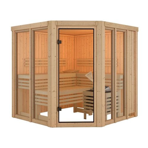 Karibu Sauna Airi Superior mit Eckeinstieg 68 mm Ohne Dachkranz Ohne Ofen
