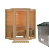 Karibu Sauna Yuma - Massivholzsauna mit Eckeinstieg 38 mm Ohne Dachkranz 9 kW Ofen inkl. Steuergerät Karibu Sauna Yuma - Massivholzsauna mit Eckeinstieg 38 mm Ohne Dachkranz 9 kW Ofen inkl. Steuergerät