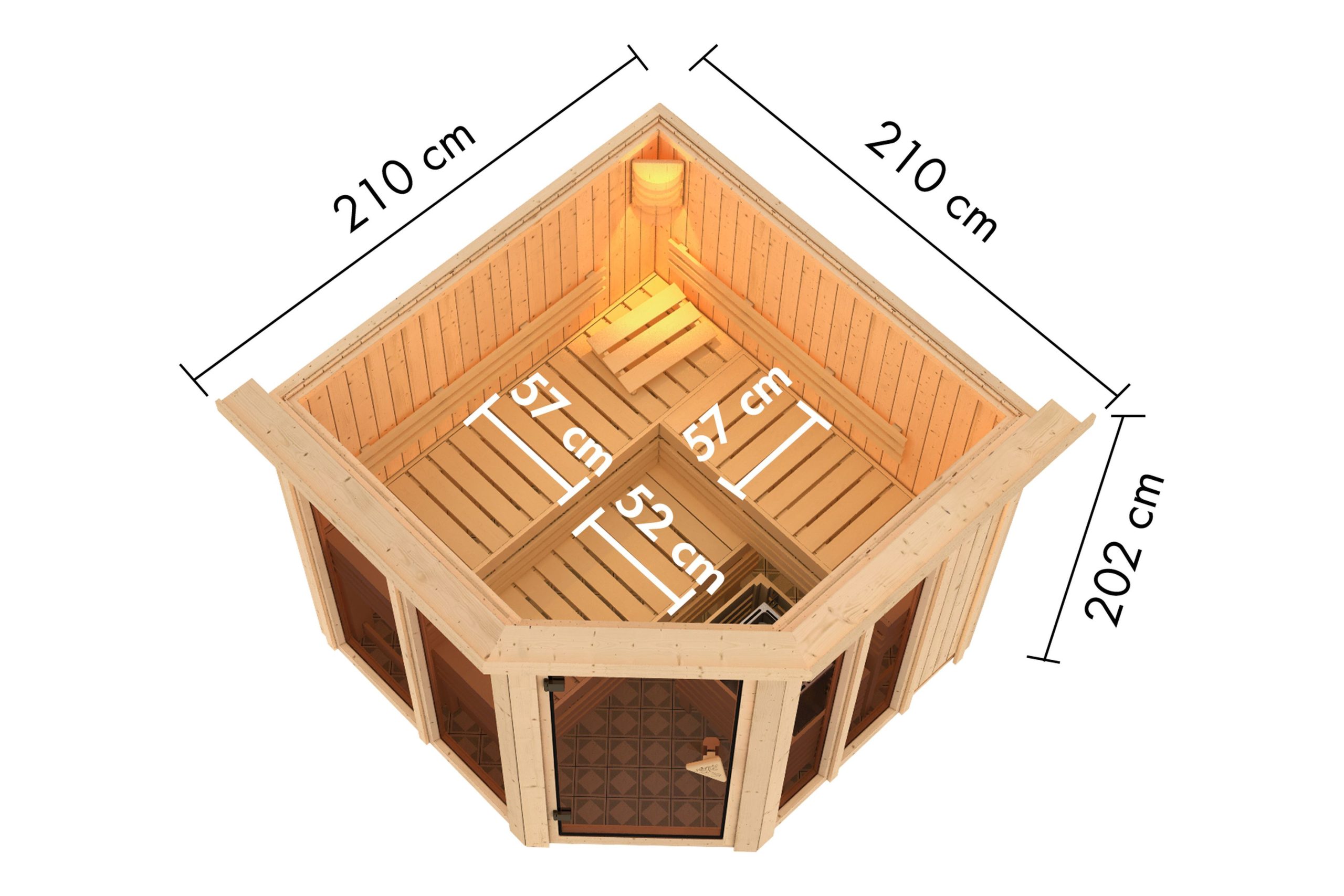 Karibu Sauna Airi Superior mit Eckeinstieg 68 mm Ohne Dachkranz Ohne Ofen - Gallery 4 Karibu Sauna Airi Superior mit Eckeinstieg 68 mm Ohne Dachkranz Ohne Ofen