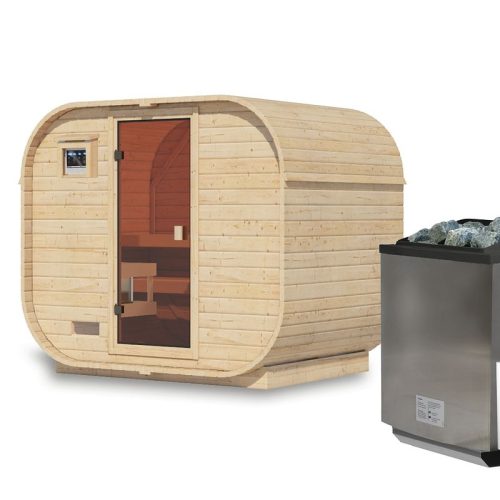 Karibu Saunahaus Fasssauna Quadro 1 Plus - 38 mm 9 kW Bio-Kombiofen inkl. Steuergerät