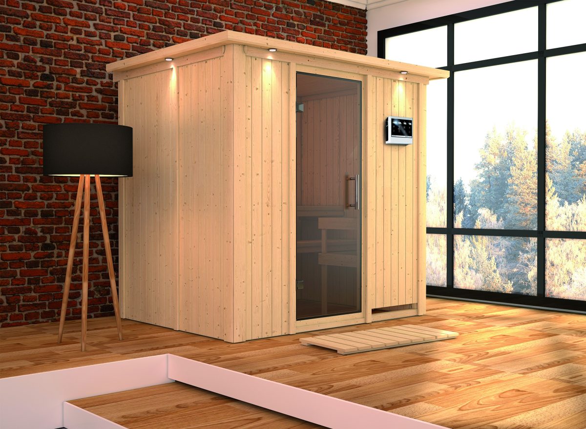 Karibu Sauna Bodin 9 kW Ofen int.Steuerung inkl.Dachkranz
