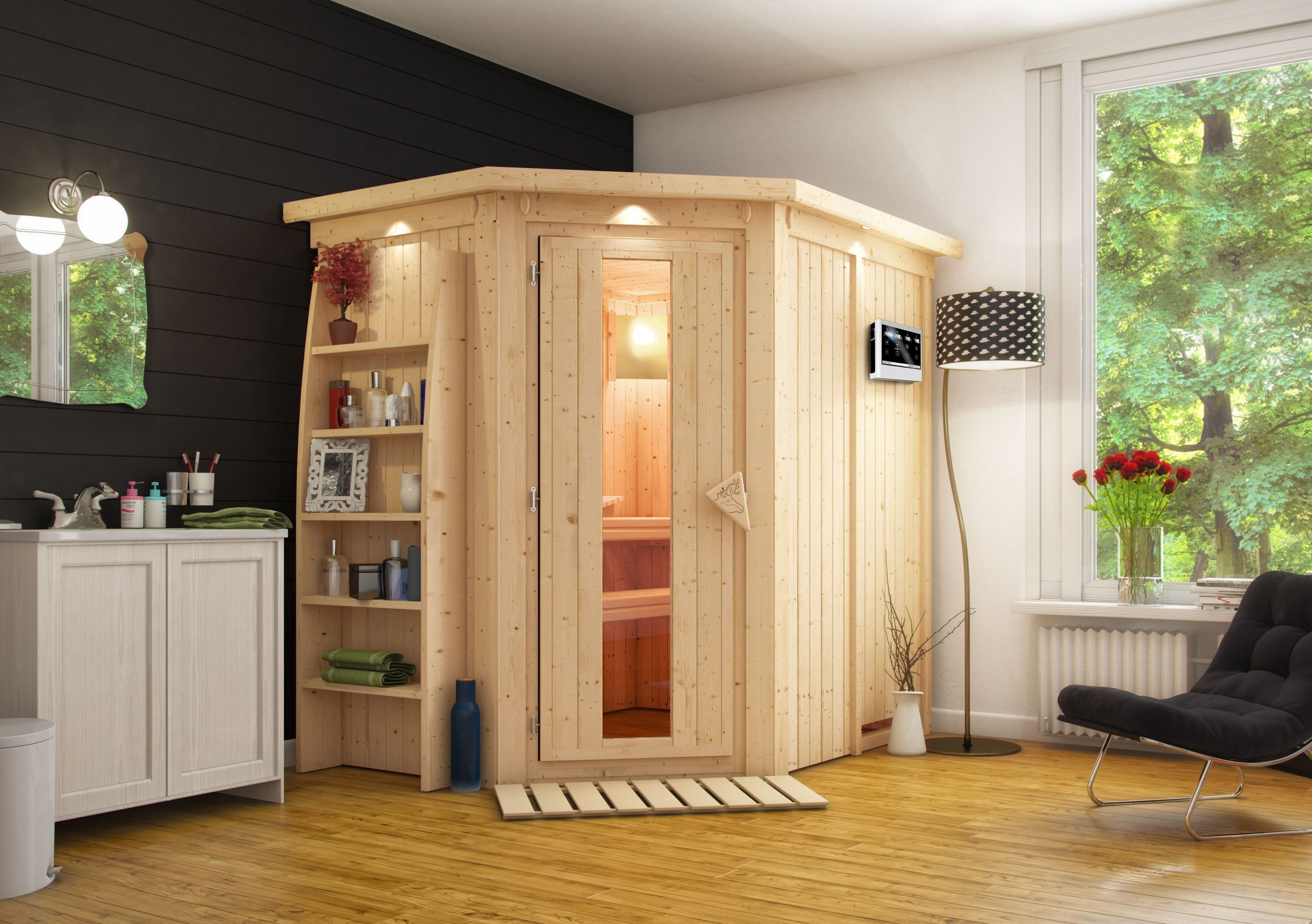 Karibu Sauna Carin 9kW BioOfen Steuergerät Inkl. Dachkranz