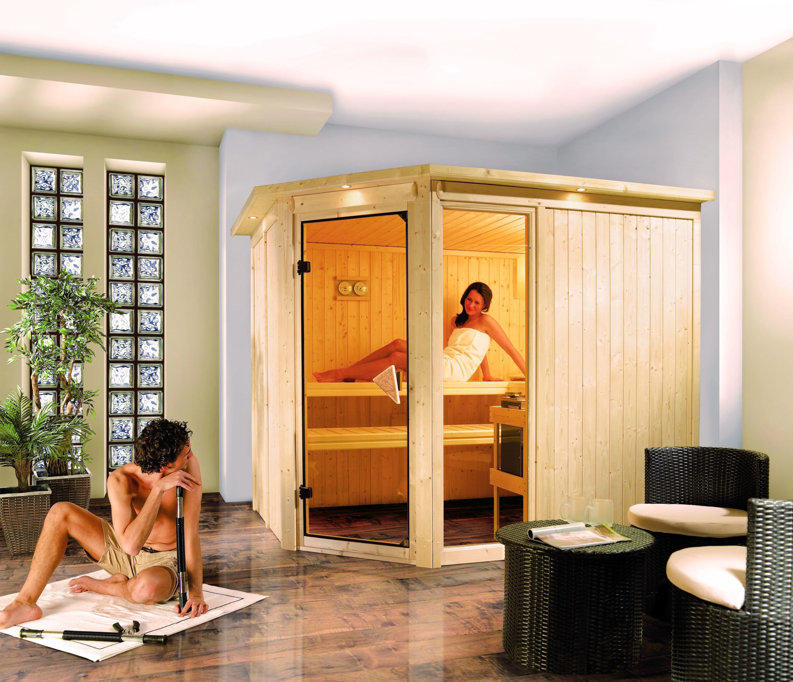 Karibu Sauna Fiona 3-9 kW Ofen-Steuerung-Inkl. Dachkranz
