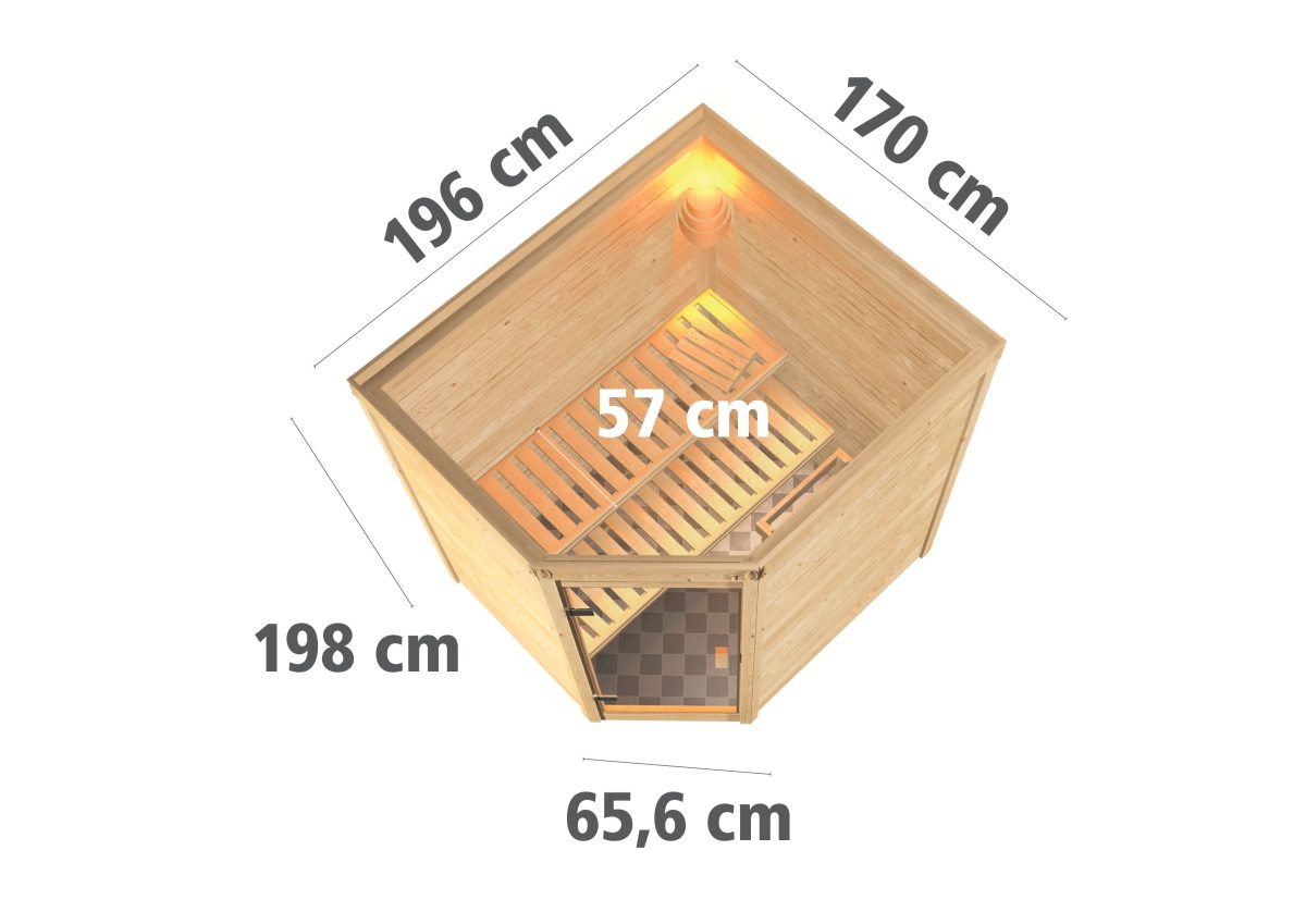 Karibu Woodfeeling Sauna Mia – 38 mm -Inkl. Dachkranz-Klarglas Ganzglastür-9 kW Bio-Kombiofen inkl. Steuergerät - Gallery 3 Karibu Woodfeeling Sauna Mia – 38 mm -Inkl. Dachkranz-Klarglas Ganzglastür-9 kW Bio-Kombiofen inkl. Steuergerät
