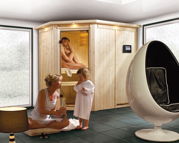 Karibu Sauna Saja - 68 mm Systemsauna - 230 Volt Plug & Play-Ohne Ofen-Ohne Dachkranz-Klarglas Ganzglastür