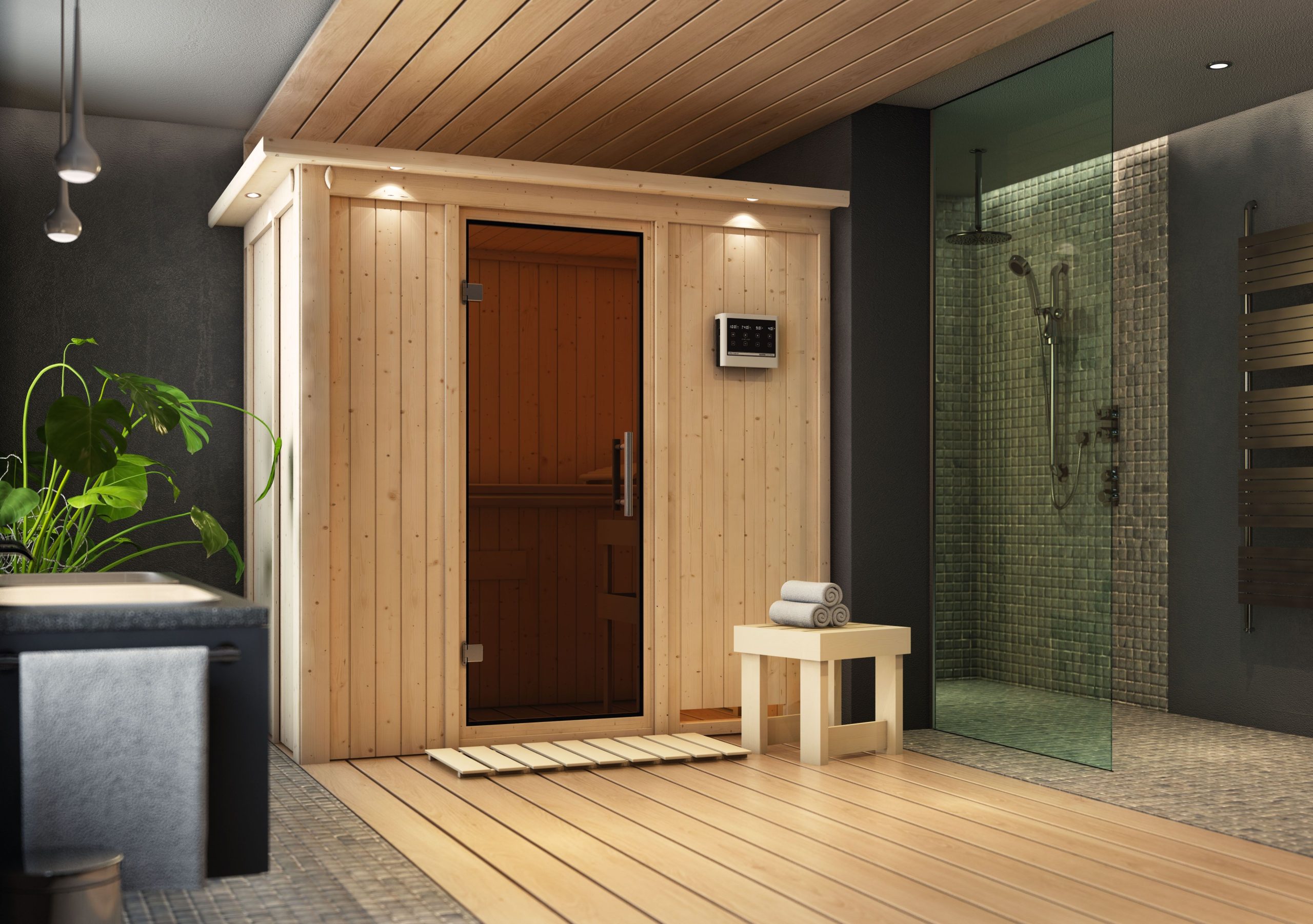 Karibu Sauna Variado - 68 mm-9 kW Ofen integr. Steuerung