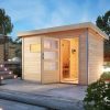 Karibu Saunahaus Skrollan 3 mit Vorraum naturbelassen-11 kW Bio-Kombiofen inkl. Steuergerät-Moderne Saunatür (Klarglas) - Gallery 3 Karibu Saunahaus Skrollan 3 mit Vorraum naturbelassen-11 kW Bio-Kombiofen inkl. Steuergerät-Moderne Saunatür (Klarglas)
