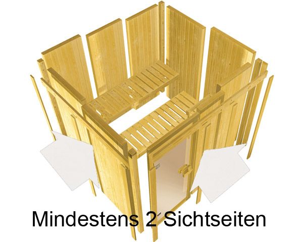 Karibu Sauna Larin mit Eckeinstieg 68 mm-9 kW Ofen integr. Steuerung-ohne Dachkranz- Isolierte Saunatür