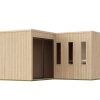 Karibu Design Saunahaus Paradise Blackline - 73 mm naturbelassen inkl. Schiebetür 11 kW Ofen inkl. Steuergerät (finnisch)