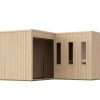 Karibu Design Saunahaus Paradise Blackline - 73 mm naturbelassen inkl. Schiebetür 11 kW Ofen inkl. Steuergerät (finnisch)