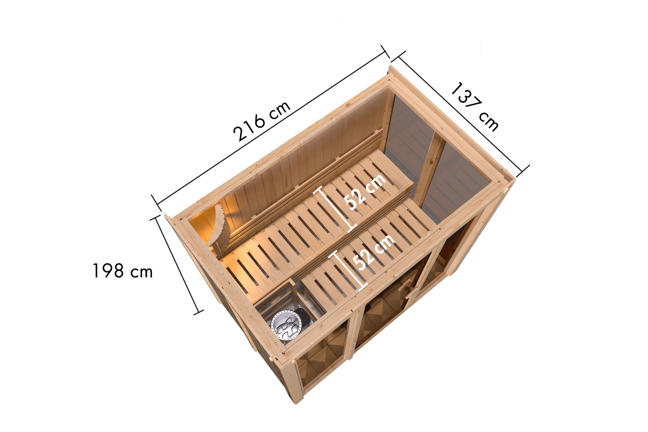 Karibu Sauna Irava 3 - 68 mm Systemsauna - 230 Volt Plug & Play Bronzierte Ganzglastür Ohne Dachkranz 3,6 kW Plug&Play Ofen mit integrierter Steuerung - Gallery 3 Karibu Sauna Irava 3 - 68 mm Systemsauna - 230 Volt Plug & Play Bronzierte Ganzglastür Ohne Dachkranz 3,6 kW Plug&Play Ofen mit integrierter Steuerung