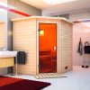 Karibu Woodfeeling Sauna Mia – 38 mm -Inkl. Dachkranz-Klarglas Ganzglastür-9 kW Bio-Kombiofen inkl. Steuergerät - Gallery 2 Karibu Woodfeeling Sauna Mia – 38 mm -Inkl. Dachkranz-Klarglas Ganzglastür-9 kW Bio-Kombiofen inkl. Steuergerät