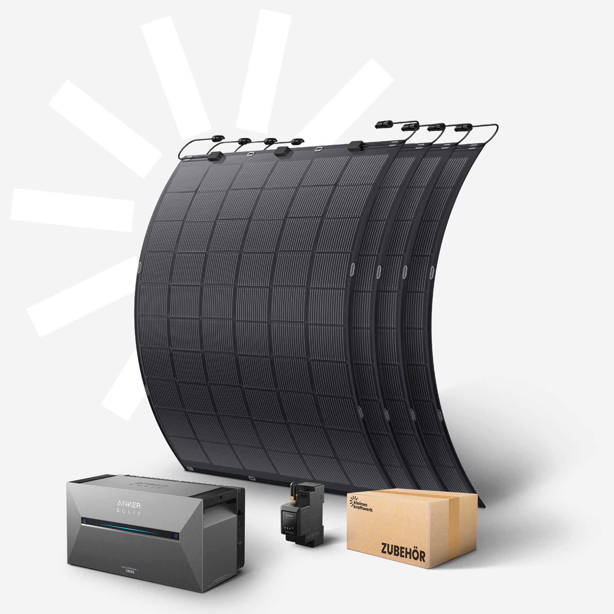 Flex 4x - 900Wp Balkonkraftwerk mit Speicher Anker SOLIX Solarbank 3 Pro und flexiblen Modulen