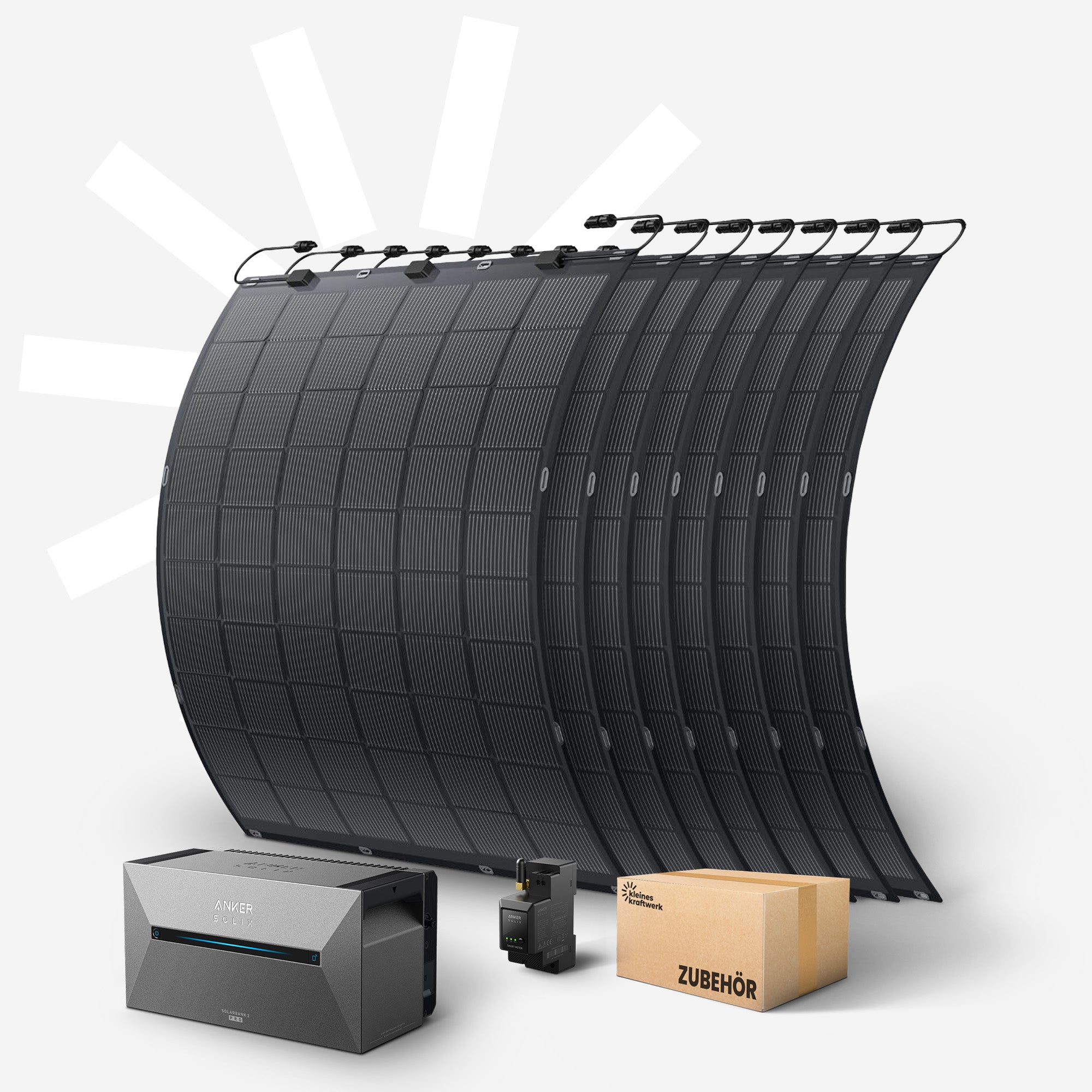 Flex 8x - 1800Wp Balkonkraftwerk mit Speicher Anker SOLIX Solarbank 2 Pro und flexiblen Modulen