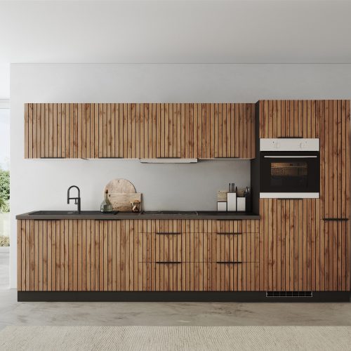 KOCHSTATION Küchenzeile "KS-Lagos, wahlweise mit E-Geräten, Spüle edelstahl oder schwarz" Breite 330cm, GK-oder Induktionskochfeld,mit oder ohne Kühlschrank