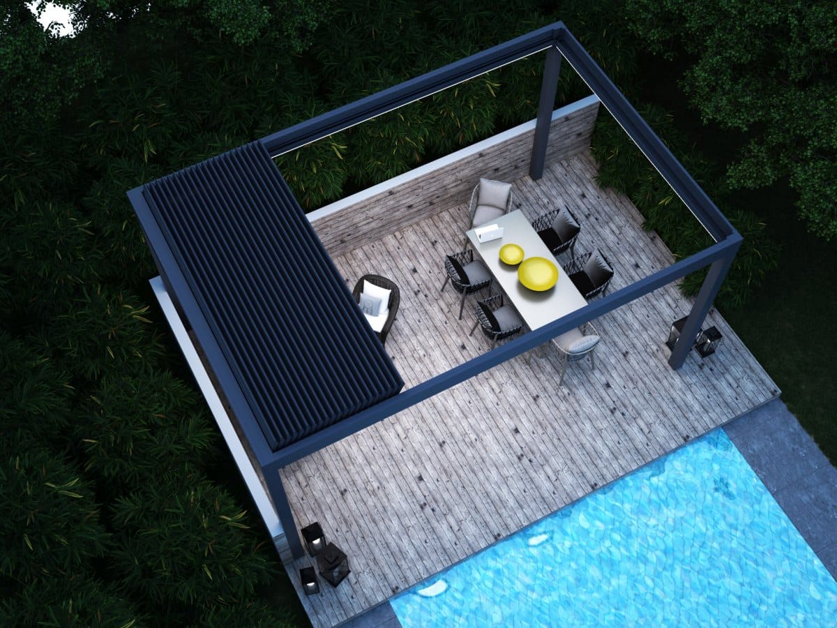 Lamellendach Pinela Deluxe nach Maß - Individuell wählbar bis zu 4000.00 x 6078.00 mm (B x H) - Lamellendach Pinela Deluxe - die Terrassenüberdachung mit Caprio Flair