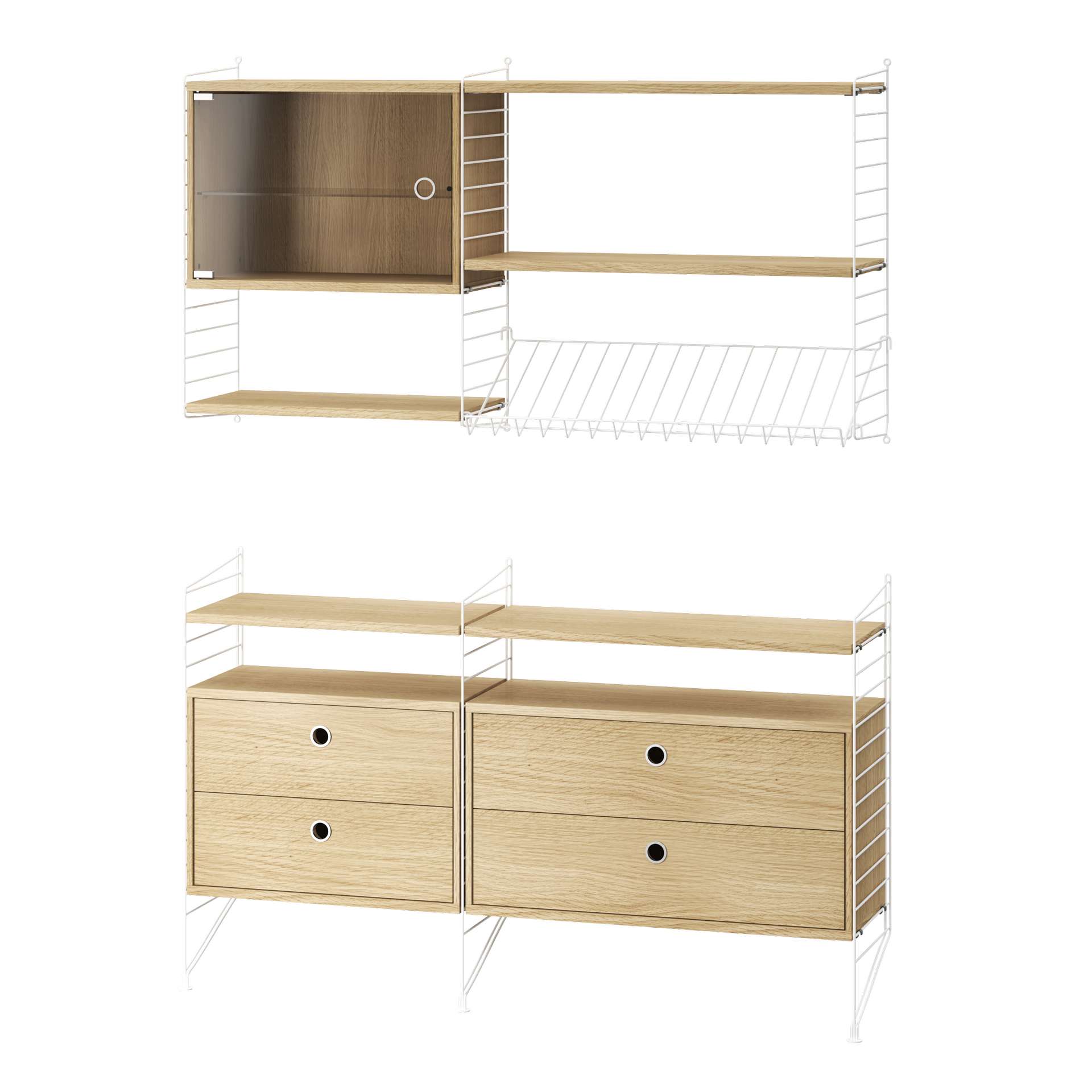 Wohnkombination Sideboard/Wandregal Weiß Eiche - Gallery 1 Wohnkombination Sideboard/Wandregal Weiß Eiche