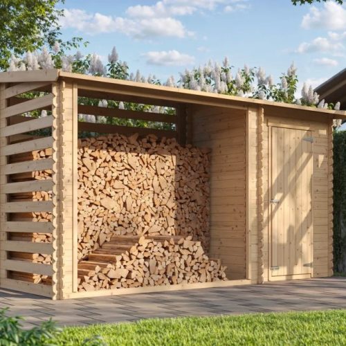Holzlager Kaminholzlager + Gartenhaus 130×344×199cm Holzlager Kaminholzlager + Gartenhaus 130×344×199cm