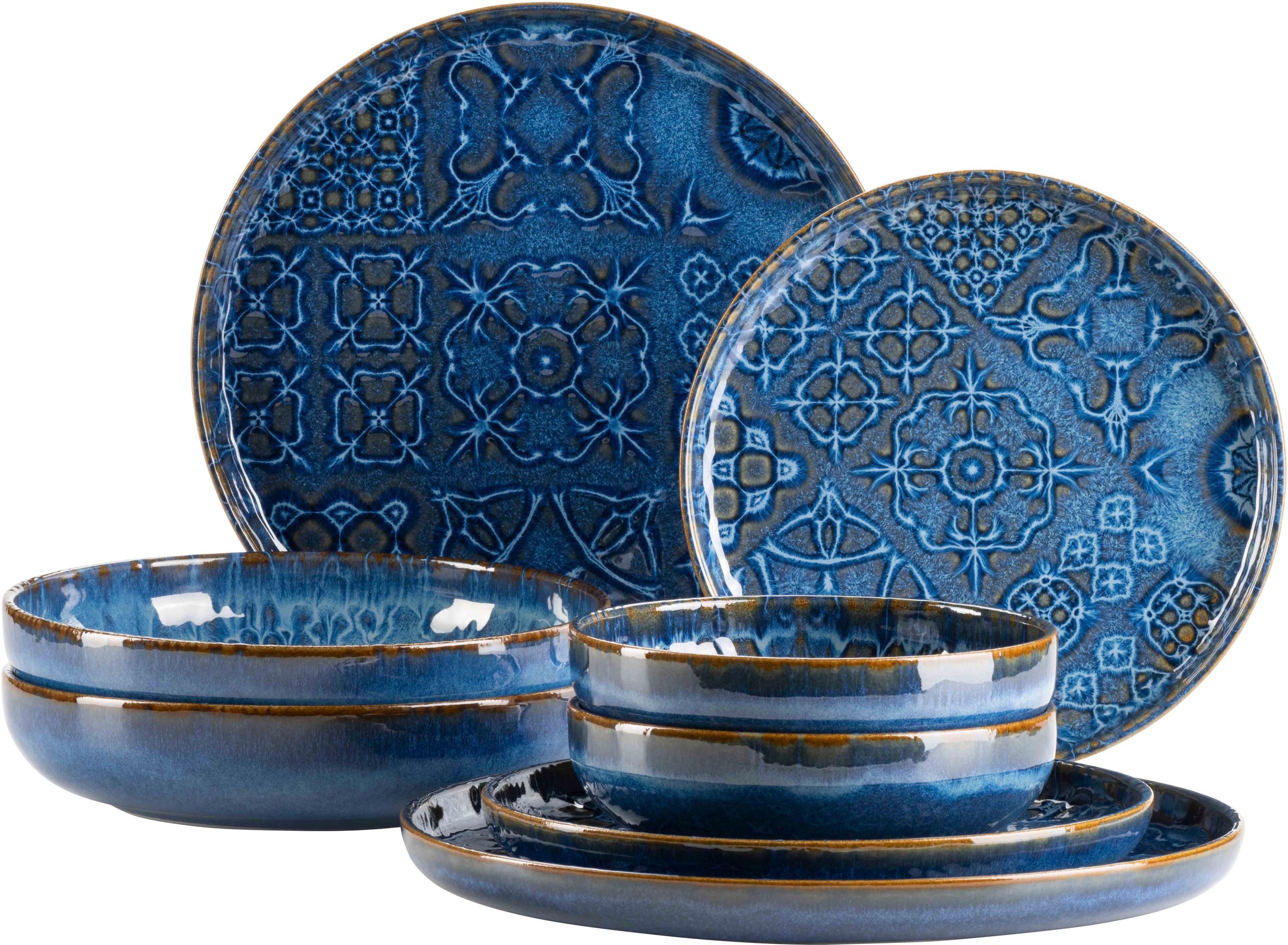 MÄSER Kombiservice "Geschirr-Set, Service Traditional Tiles" kunstvolle Ornamente, 8 Teile, für 2 Personen
