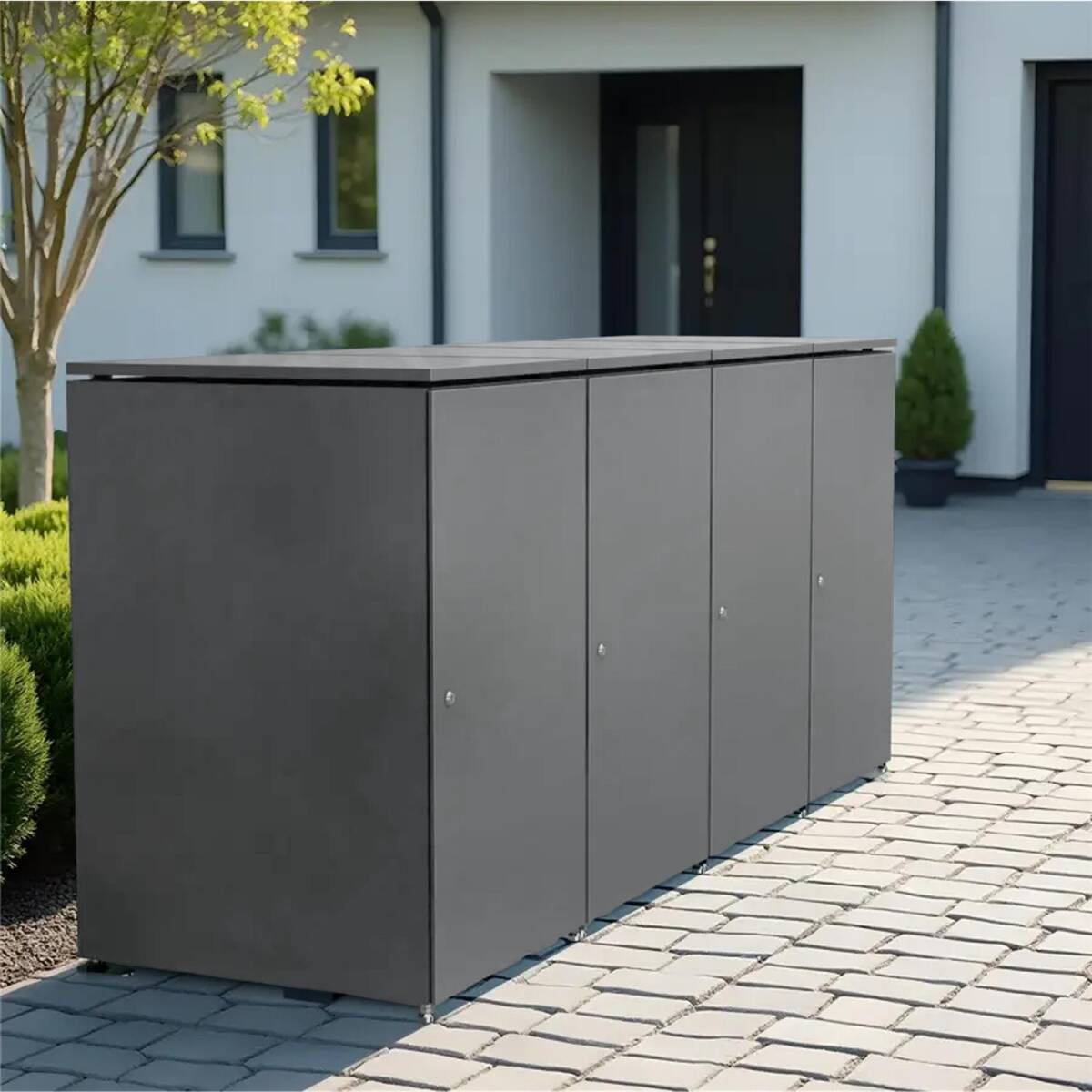 Metzler Mülltonnenbox | 4er | 240l | aus Aluminium | rostfrei & massiv | Eisenglimmer