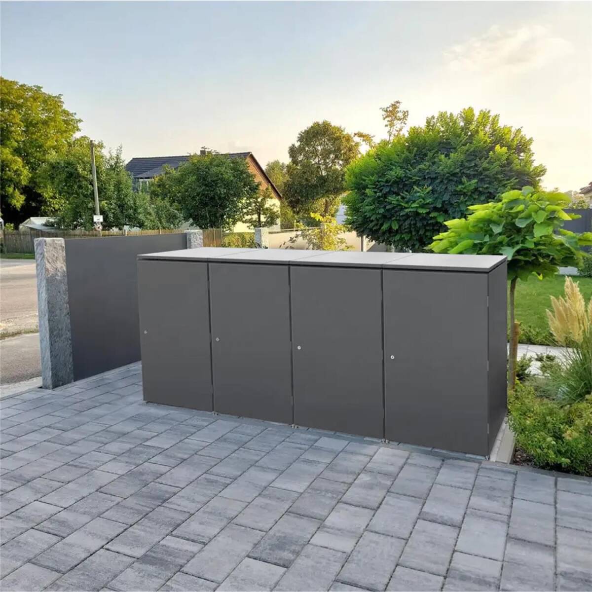 Metzler Mülltonnenbox | 4er | 240l | aus Aluminium | rostfrei & massiv | Grau