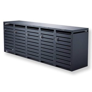 Metzler Mülltonnenbox | 5er | 240l | Anthrazit RAL 7016 | aus Stahl | mit Sichtstreifen | rostfrei & massiv | Türgriff mit Schloss