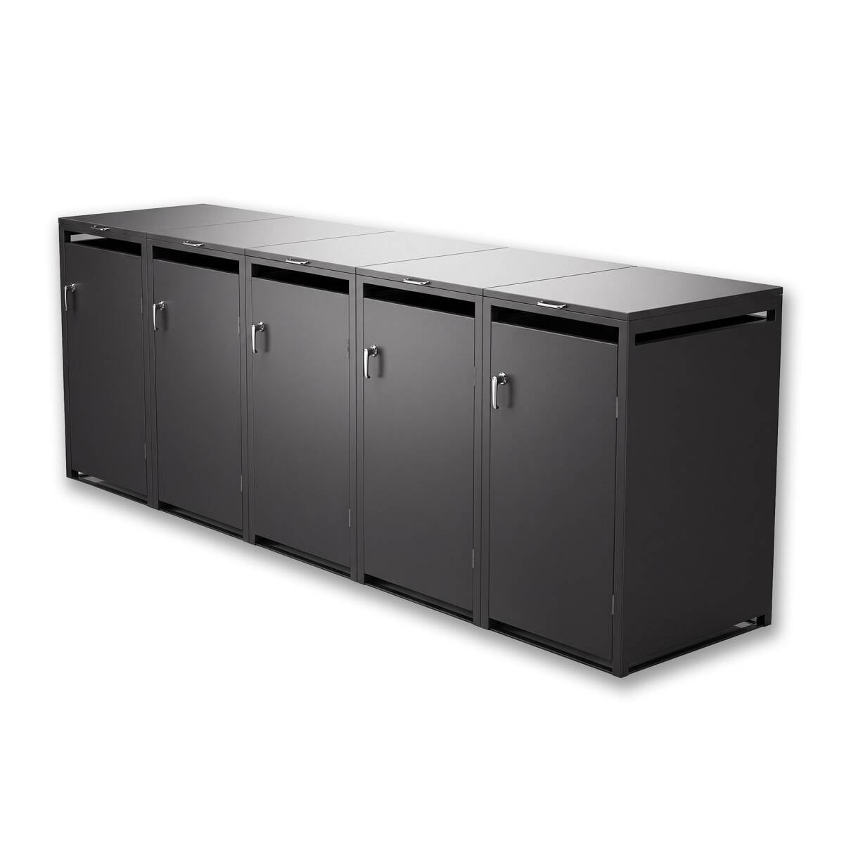 Metzler Mülltonnenbox | 5er | 240l | Eisenglimmer | aus Stahl | rostfrei & massiv | Türgriff mit Schloss Metzler Mülltonnenbox | 5er | 240l | Eisenglimmer | aus Stahl | rostfrei & massiv | Türgriff mit Schloss