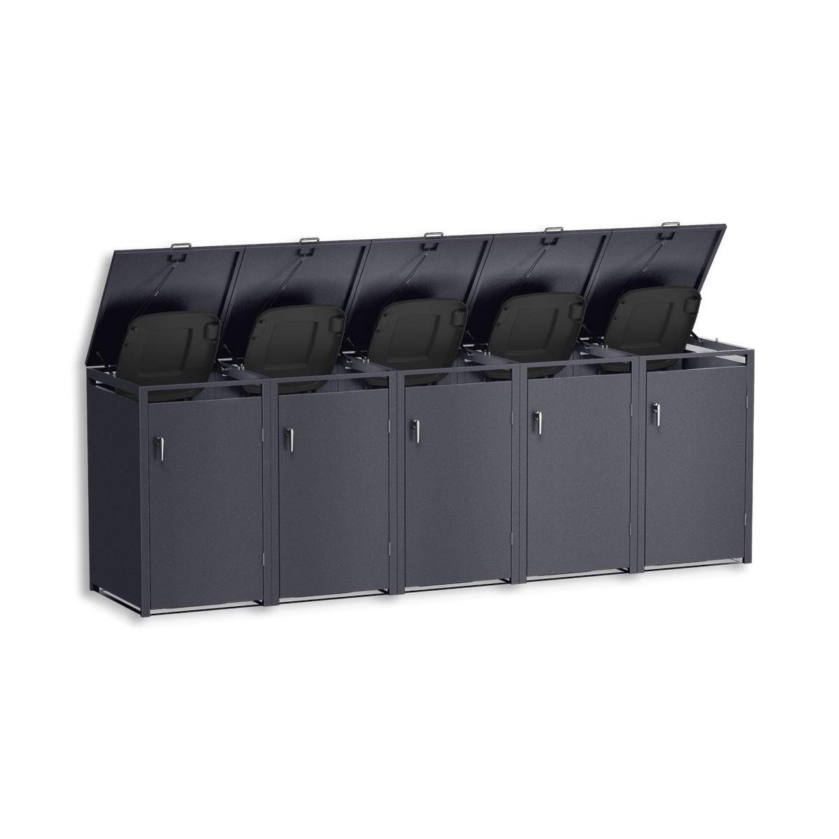 Metzler Mülltonnenbox | 5er | 240l | Eisenglimmer | aus Stahl | rostfrei & massiv | Türgriff mit Schloss - Gallery 4 Metzler Mülltonnenbox | 5er | 240l | Eisenglimmer | aus Stahl | rostfrei & massiv | Türgriff mit Schloss
