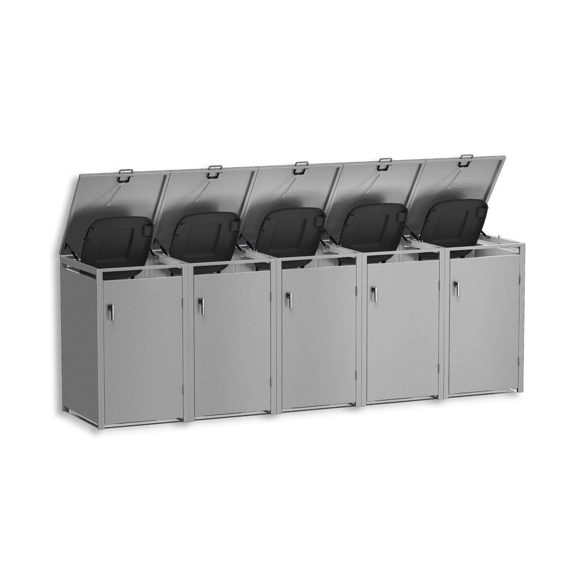 Metzler Mülltonnenbox | 5er | 240l | Grau | aus Stahl | rostfrei & massiv | Türgriff mit Schloss