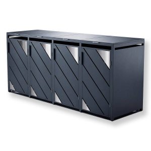 Metzler Mülltonnenbox mit Edelstahl Akzenten | 4er | 240l | Anthrazit | mit Sichtstreifen | rostfrei & massiv Metzler Mülltonnenbox mit Edelstahl Akzenten | 4er | 240l | Anthrazit | mit Sichtstreifen | rostfrei & massiv