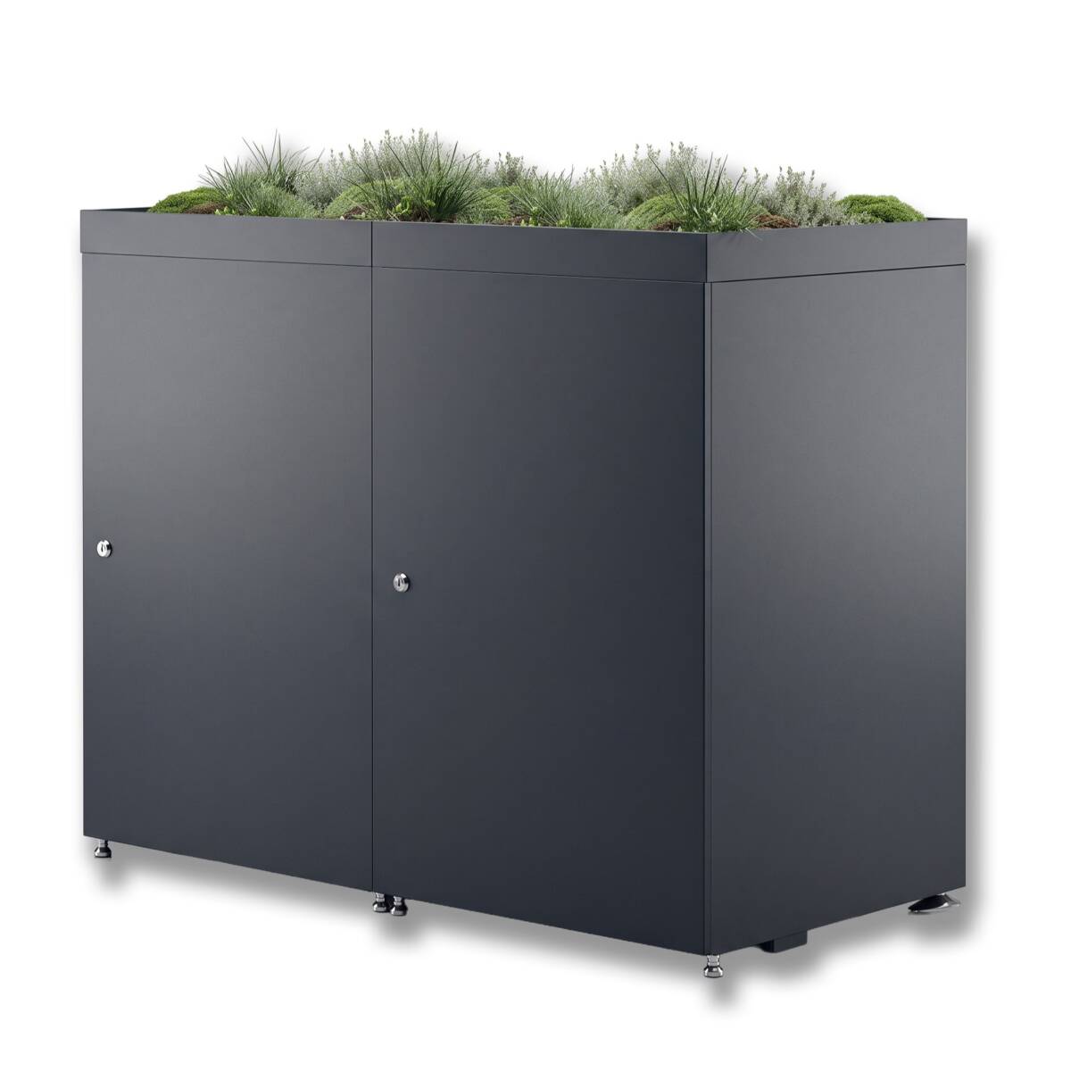 Metzler Mülltonnenbox mit Pflanzdach | 2er | 240l | aus Aluminium | rostfrei & massiv | Anthrazit RAL 7016 Metzler Mülltonnenbox mit Pflanzdach | 2er | 240l | aus Aluminium | rostfrei & massiv | Anthrazit RAL 7016