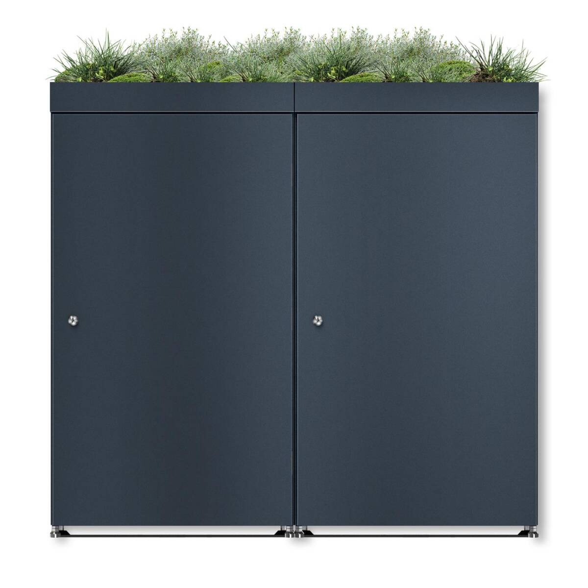 Metzler Mülltonnenbox mit Pflanzdach | 2er | 240l | aus Aluminium | rostfrei & massiv | Anthrazit RAL 7016 - Gallery 3 Metzler Mülltonnenbox mit Pflanzdach | 2er | 240l | aus Aluminium | rostfrei & massiv | Anthrazit RAL 7016