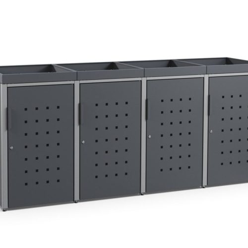 4er Mülltonnenbox Anthrazit aus Metall mit Pflanzdach 120 Liter MEISTERBOX