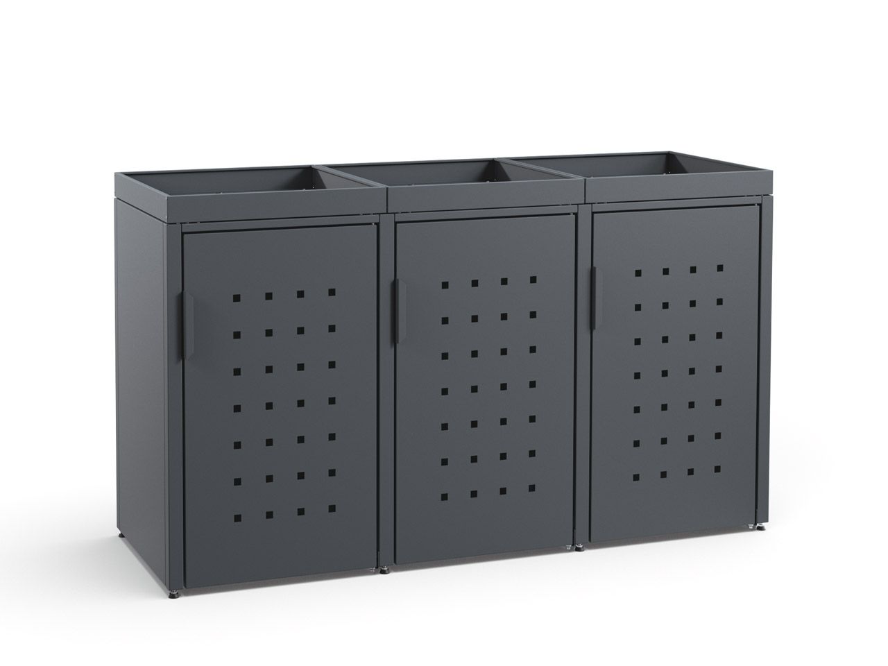 3er Mülltonnenbox Anthrazit aus Metall mit Pflanzdach 120 Liter MEISTERBOX 3er Mülltonnenbox Anthrazit aus Metall mit Pflanzdach 120 Liter MEISTERBOX