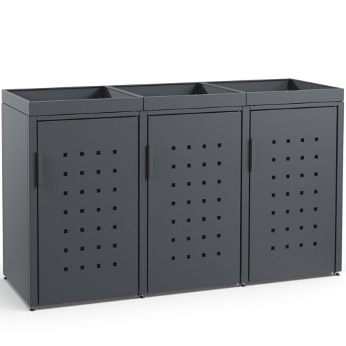 Mülltonnenbox 3er Anthrazit aus Metall mit Pflanzdach 240 Liter MEISTERBOX Mülltonnenbox 3er Anthrazit aus Metall mit Pflanzdach 240 Liter MEISTERBOX