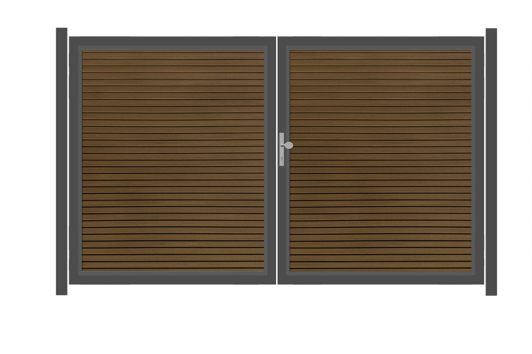 SYSTEM NEO PLATINUM Doppeltor-Set in Teak Braun Breite 3000mm Höhe 1800mm Links Klinke Montageprofil zum Einbetonieren Silber Manuell betrieben SYSTEM NEO PLATINUM Doppeltor-Set in Teak Braun Breite 3000mm Höhe 1800mm Links Klinke Montageprofil zum Einbetonieren Silber Manuell betrieben