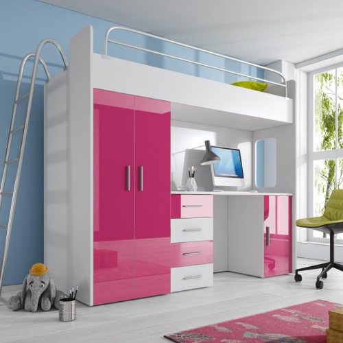 DOPPELSTOCKBETT ROSA STOCKBETT KINDERZIMMER BETT ETAGENBETT MIT SCHREIBTISCH