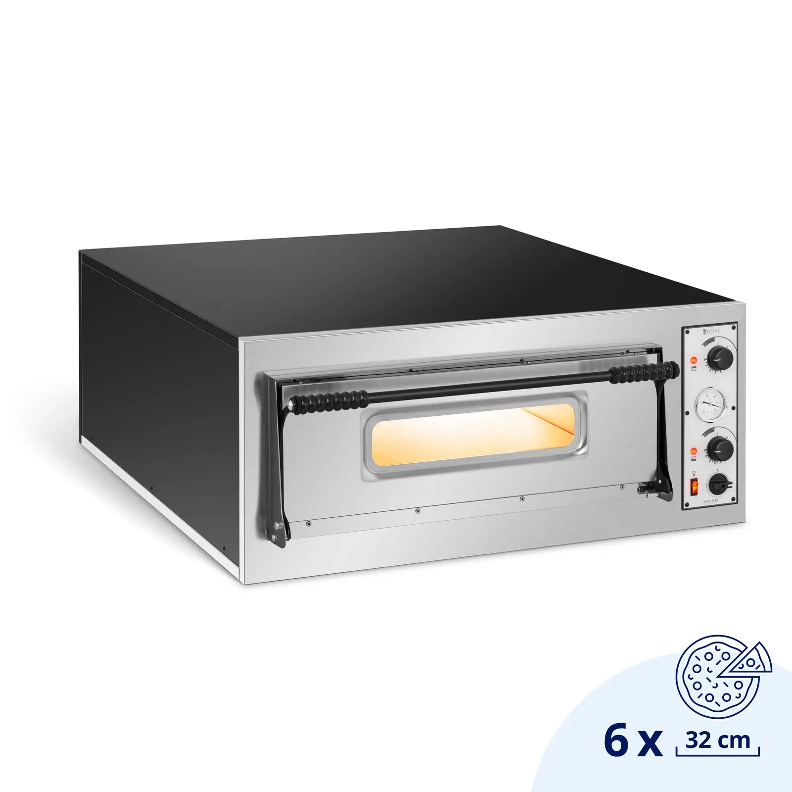 B-Ware Elektro-Pizzaofen - 6 x 32 cm - 1 Kammer - 7200 W - 400 V - manuell - Royal Catering B-Ware Elektro-Pizzaofen - 6 x 32 cm - 1 Kammer - 7200 W - 400 V - manuell - Royal Catering