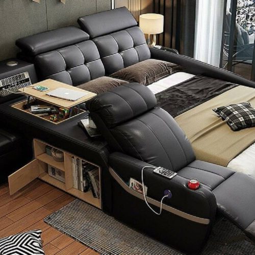Multifunktionsbett in Schwarz – Modernes Design mit Massage, USB & Lederbezug Sofort