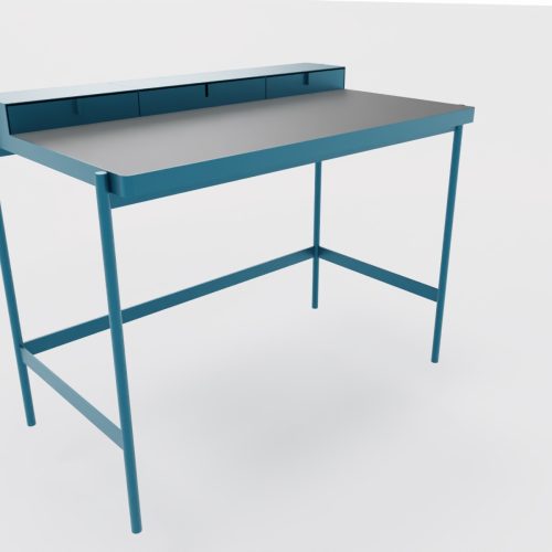 PS 20 Sekretär/Schminktisch Azurblau (RAL 5009) Linoleum Grau